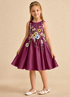 Azazie Prima vestidos de niña de las flores Vestido Mora de Satin Mate de Línea A con Lazo image5