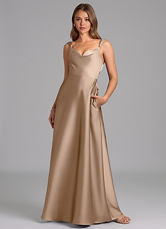 Azazie Beatrice Bridesmaid Dresses Taupe A-Line Sweetheart Neckline Stretch Satin Dress image4