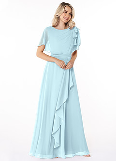 Azazie Aaliyah Bescheiden Bruidsmeisjekleding A-Lijn Bocht Gevouwen Chiffon Vloerlengte Jurk image3