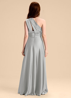 Azazie Charlize Junior Silver A-Line Pleated Stretch Satin Dress image2