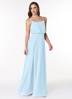 Azazie Lupe Brautjungfernkleider A-Linie Schaufel Chiffon Kleid Himmelblau image4