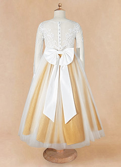 Azazie Elodie Robe Demoiselle D'honneur Fillette Robe Princesse en Dentelle Ivoire Caramel Au Beurre image11