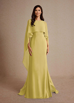 Azazie Milfred Mother of the Bride Dresses Canary Sheath Boatneck Stretch Satin Dress image5