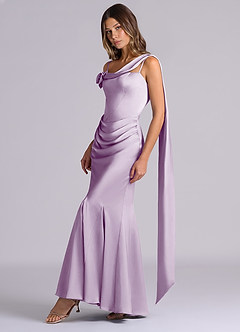 Azazie Inara Probar vestidos en casa Vestido de Verde Oscuro de Satén Elástico de Corte Sirena con Plisado image3