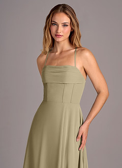 Azazie Carolyn Bridesmaid Dresses Moss Green A-Line Pleated Chiffon Dress image2