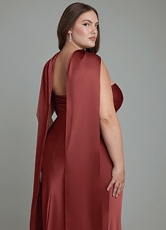 Azazie Saylor Vestidos de damas de honor Vestido Terracota de Satén Elástico de Corte Sirena con Palabra de honor image19