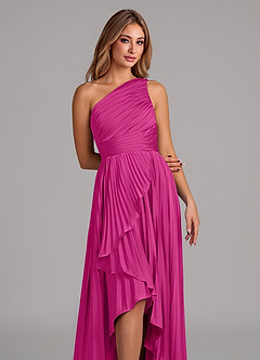Azazie Lyrica Bridesmaid Dresses Fuchsia A-Line One Shoulder Stretch Satin Dress image7