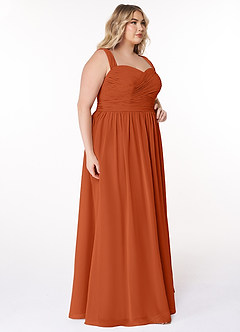 Azazie Zapheira Brautjungfernkleider A-Linie Gestreift Chiffon Kleid Gebranntes Orange image9