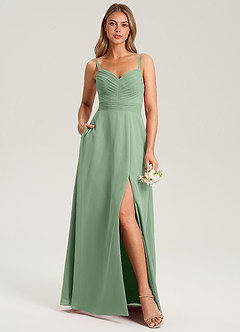 Azazie Terese Robes de demoiselle d'honneur Robe Trapèze en Mousseline de soie Plissée Matcha image6