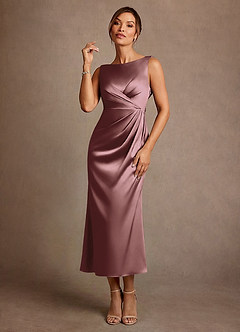 Azazie Mazhe Moeder van de bruid jurken A-Lijn Jurk van Stretch Satijn Geplooid Vintage Mauve image1