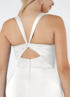 Azazie Mero Vestidos de madrinha de casamento Vestido Branco de Cetim elástico de sereia com Plissado image5