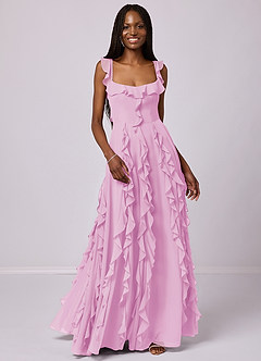 Barbie ♥ Azazie Bridesmaid Dresses Candy Pink A-Line with Pockets Chiffon Dress image4