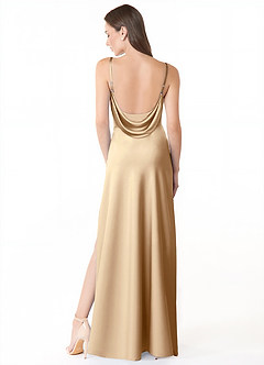 Azazie Alaija Bridesmaid Dresses Champagne Mermaid Side Slit Stretch Satin Dress image4