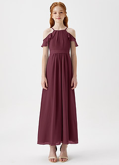 Azazie Chaya Junior Robe Trapèze en Mousseline de soie Épaule décolletée Cabernet image3