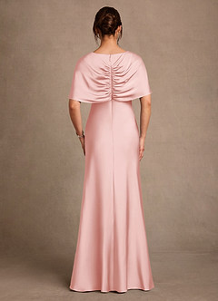 Azazie Dosia Mother of the Bride Dresses Powder Pink Sheath Pleated Stretch Satin Dress image3