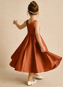 Azazie Hermia Robe Demoiselle D'honneur Fillette Robe Trapèze en Mat Satiné Sans manches Orange Brûlée image5
