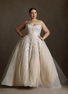 Azazie Sonnet Wedding Dresses Diamond White Champagne Ball-Gown Strapless Lace Dress image4