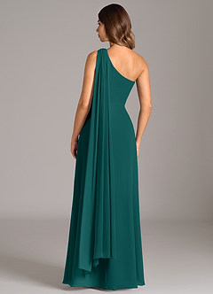 Azazie Tella Bridesmaid Dresses Peacock A-Line One Shoulder Chiffon Dress image6