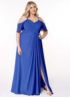 Azazie Dakota Bridesmaid Dresses Royal Blue A-Line V-Neck Pleated Chiffon Dress image9