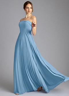 Azazie Mariana Abiti da Damigella Abito A-Line in Chiffon Senza Cinturino Blu Acciaio image4