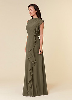 Azazie Narine vestidos de madre de la novia Vestido de Verde Sauce de Gasa de Corte En A con Cuello alto plisado image2