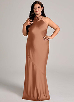 Azazie Velli Bridesmaid Dresses Bronzer Mermaid High Neck Stretch Satin Dress image8