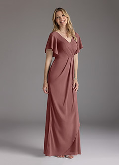 Azazie Song Mère de la mariée Robes Robe Sirène en Mousseline extensible Col V plissé Rose Du Désert image1