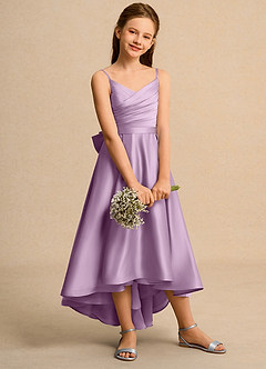 Azazie Sweets Junior Formal Abiti da Ragazza di Fiori Abito A-Line in Raso Opaco Plissettato Glicine image5