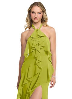 Azazie Velma Bridesmaid Dresses Lemongrass A-Line Side Slit Chiffon Dress image4