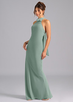 Azazie Velli Bridesmaid Dresses Silver Sage Mermaid High Neck Chiffon Dress image1