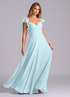 Azazie Leilani Bridesmaid Dresses Cloud Blue A-Line Pleated Chiffon Dress image3