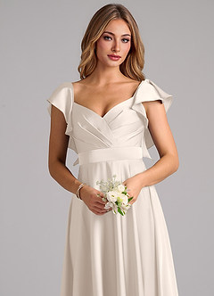 Azazie Leilani Bridesmaid Dresses White Alabaster A-Line Ruched Stretch Satin Dress image5