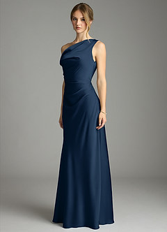 Azazie Emerson Brautjungfernkleider Meerjungfrau-Linie Schulterfrei Stretch-Satin Kleid Dunkelmarine image2
