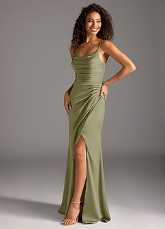 Azazie Deandra Bridesmaid Dresses Pistachio Mermaid Pleated Stretch Satin Dress image1