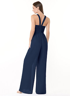 Azazie Berdie Bridesmaid Dresses Dark Navy Halter Chiffon Jumpsuit image4