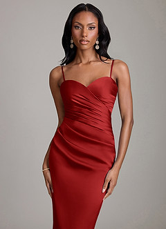 Azazie Sonora Vestidos de damas de honor Vestido de Granada de Satén Elástico de Corte Recto con Sin tirantes image3