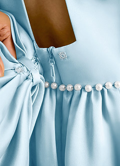 Azazie Daisies Flower Girl Dresses Sky Blue Ball-Gown Bow Matte Satin Dress image8