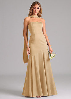 Azazie Shiloh Bridesmaid Dresses Gold Mermaid Strapless Stretch Satin Convertible Dress image5