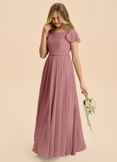 Azazie Cady Junior Desert Rose A-Line Pleated Chiffon Dress image5