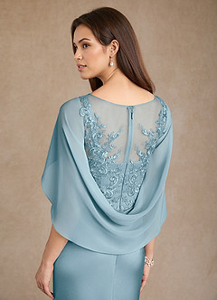 Azazie Hera Mother of the Bride Dresses Moody Blue A-Line Lace Stretch Satin Dress image6