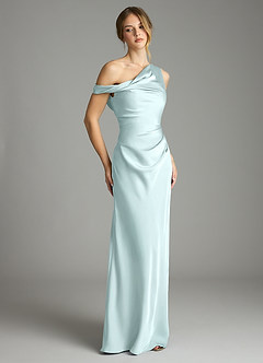 Azazie Emerson Bridesmaid Dresses Sea Glass Mermaid Off the Shoulder Stretch Satin Dress image5