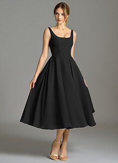 Azazie Amalie 신부 들러리 드레스 A라인 주름진 쉬폰 티 길이 드레스 image3