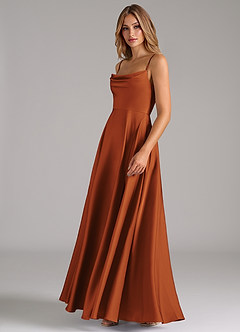 Azazie Elle Robes de demoiselle d'honneur Robe Trapèze en Satin extensible Plissée Cannelle image6