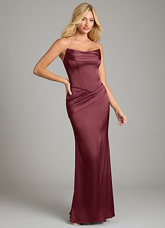 Azazie Sorrel Bridesmaid Dresses Merlot Mermaid Strapless Stretch Satin Convertible Dress image6