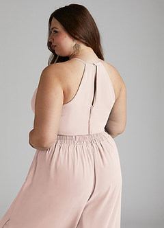 Azazie Kenzi Bridesmaid Dresses Rose Petal Pleated Chiffon Jumpsuit image10