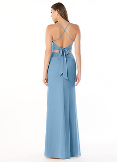 Azazie Aribella Final Sale Steel Blue Sheath Ruched Chiffon Dress image2