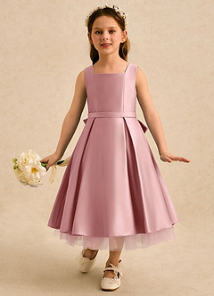 Azazie Josie Flower Girl Dresses Dusty Rose A-Line Pleated Matte Satin Dress image4