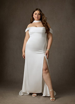 Azazie Blithe Vestidos de novia Vestido de Diamante Blanco de Satén Elástico de Corte Recto con Corte Lateral image21