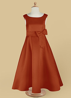 Azazie Lindy Flower Girl Dresses Paprika A-Line Pleated Matte Satin Dress image13