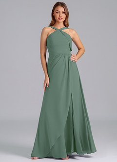 Azazie Mianna Jurken voor bruidsmeisjes Jurk van Chiffon met A-Lijn Geplooid Eucalyptus image1